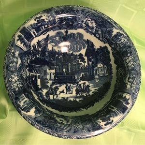 Vintage blue on white landscape design bowl by Victoria Wear